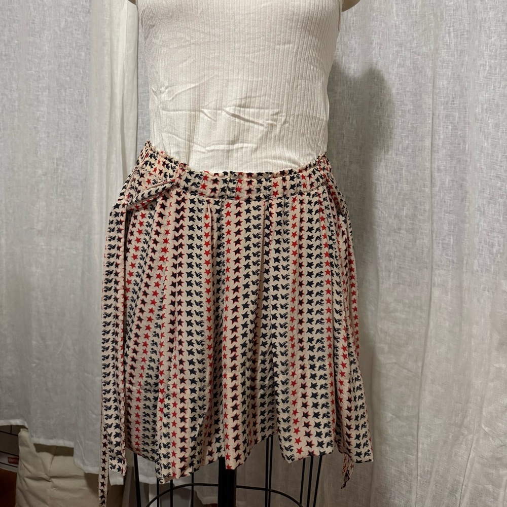 Isabel Marant Etoile red and navy star patterned high low mini Skirt.
